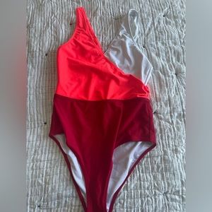 Cupshe color blocked bathing suit in orange & red - size L